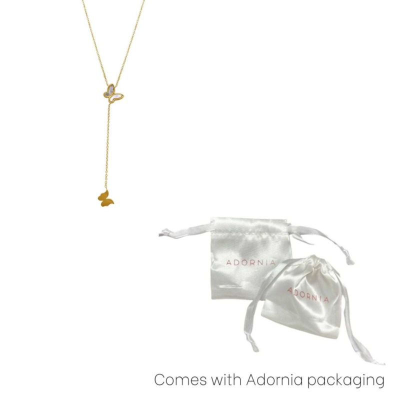 14k Gold Plated Mother of Pearl Butterfly Lariat Necklace