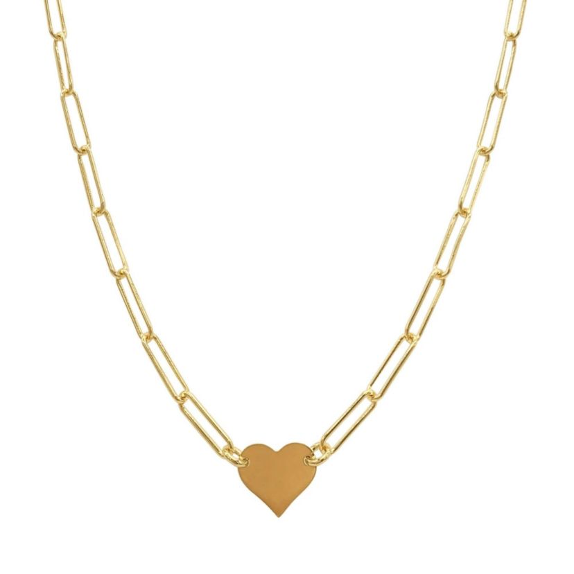 14k Gold Plated Heart Necklace with Paperclip Chain
