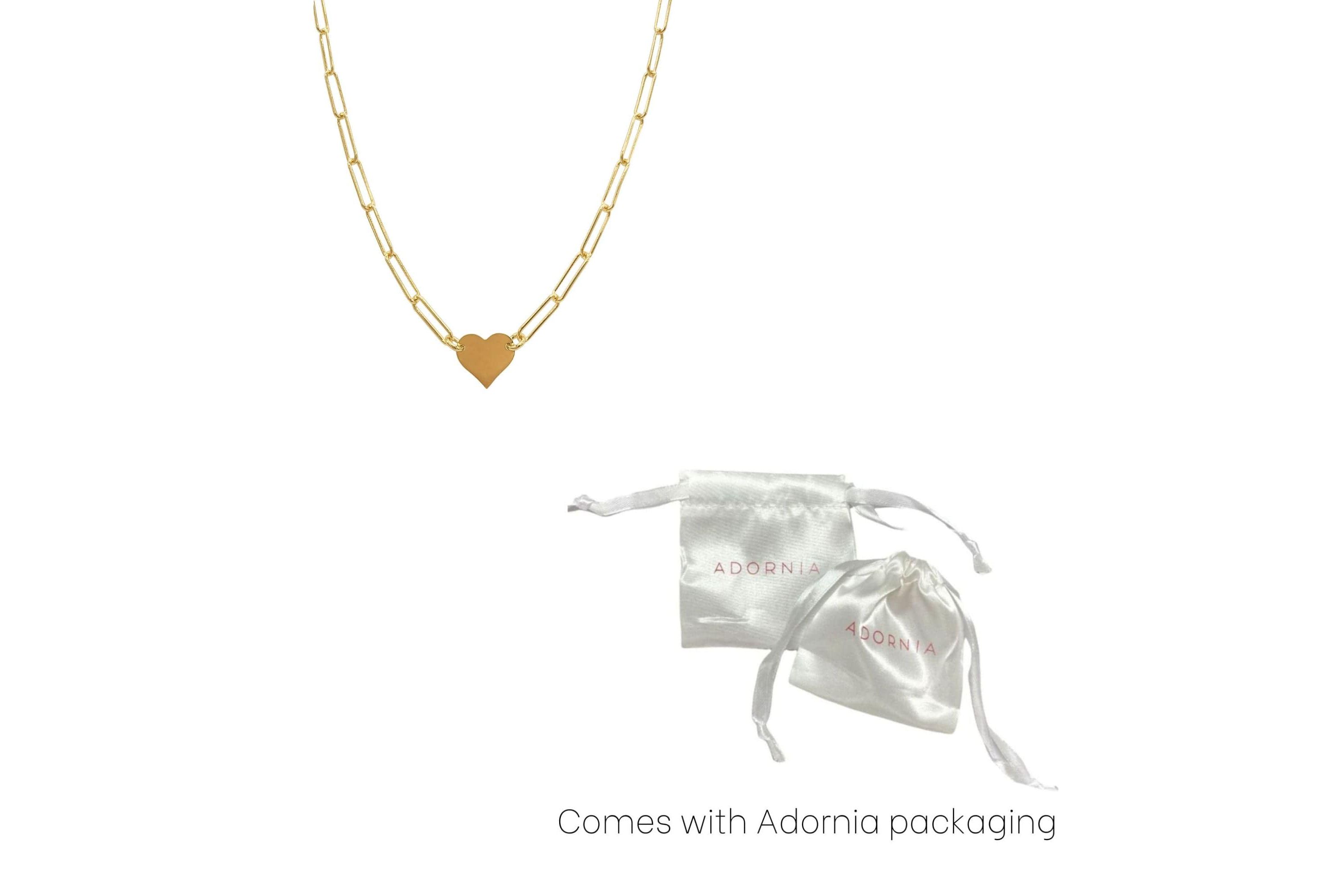 14k Gold Plated Heart Necklace with Paperclip Chain