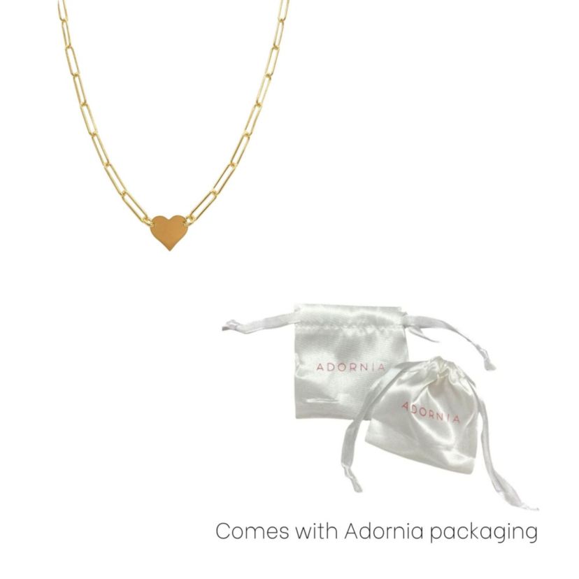 14k Gold Plated Heart Necklace with Paperclip Chain