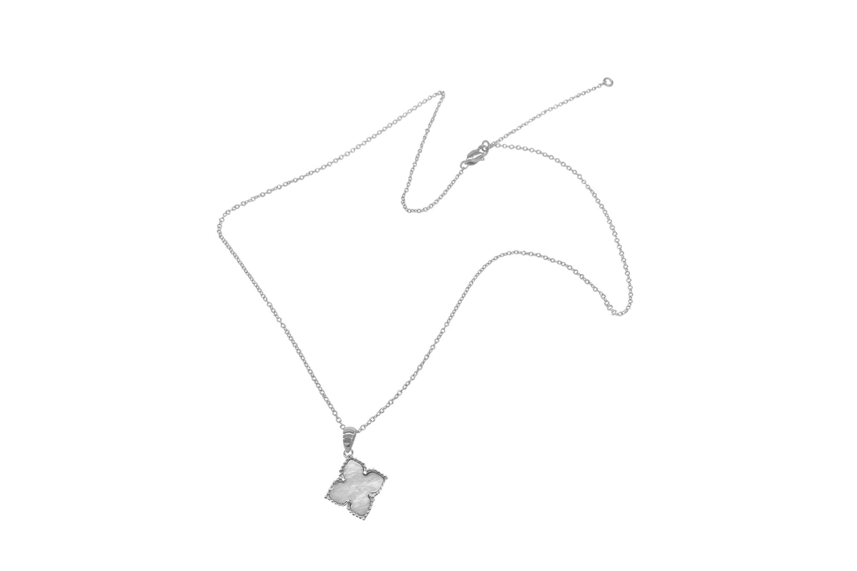 Rhodium Plated Flower White Mother of Pearl Necklace