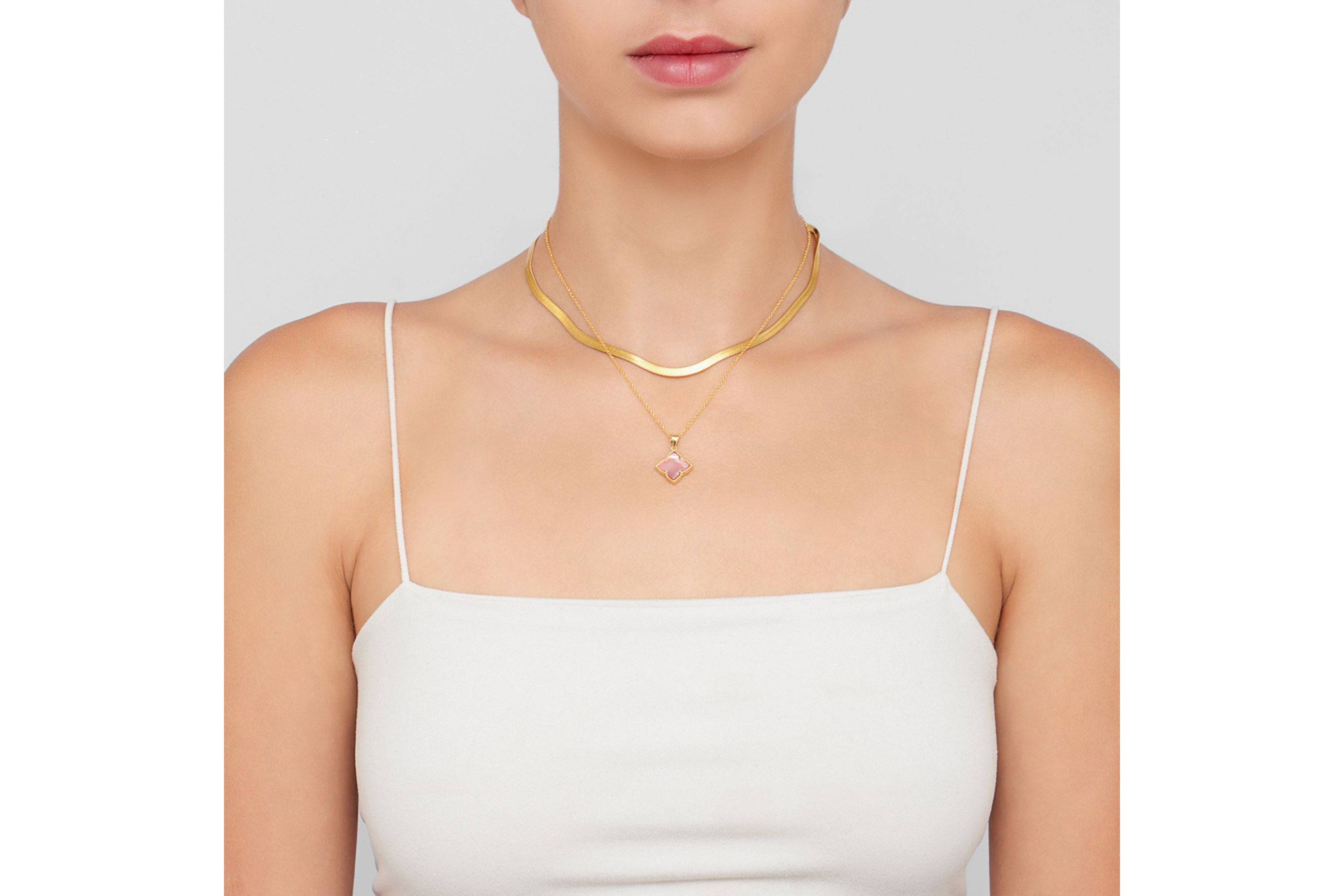 14k Gold Plated Pink Flower Mother of Pearl Necklace