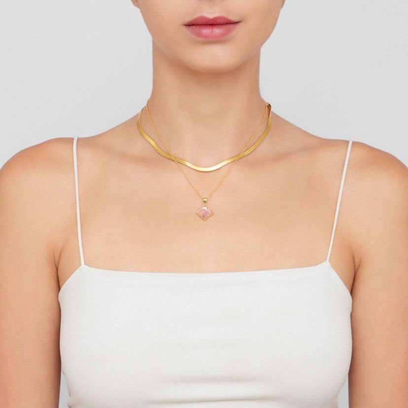 14k Gold Plated Pink Flower Mother of Pearl Necklace