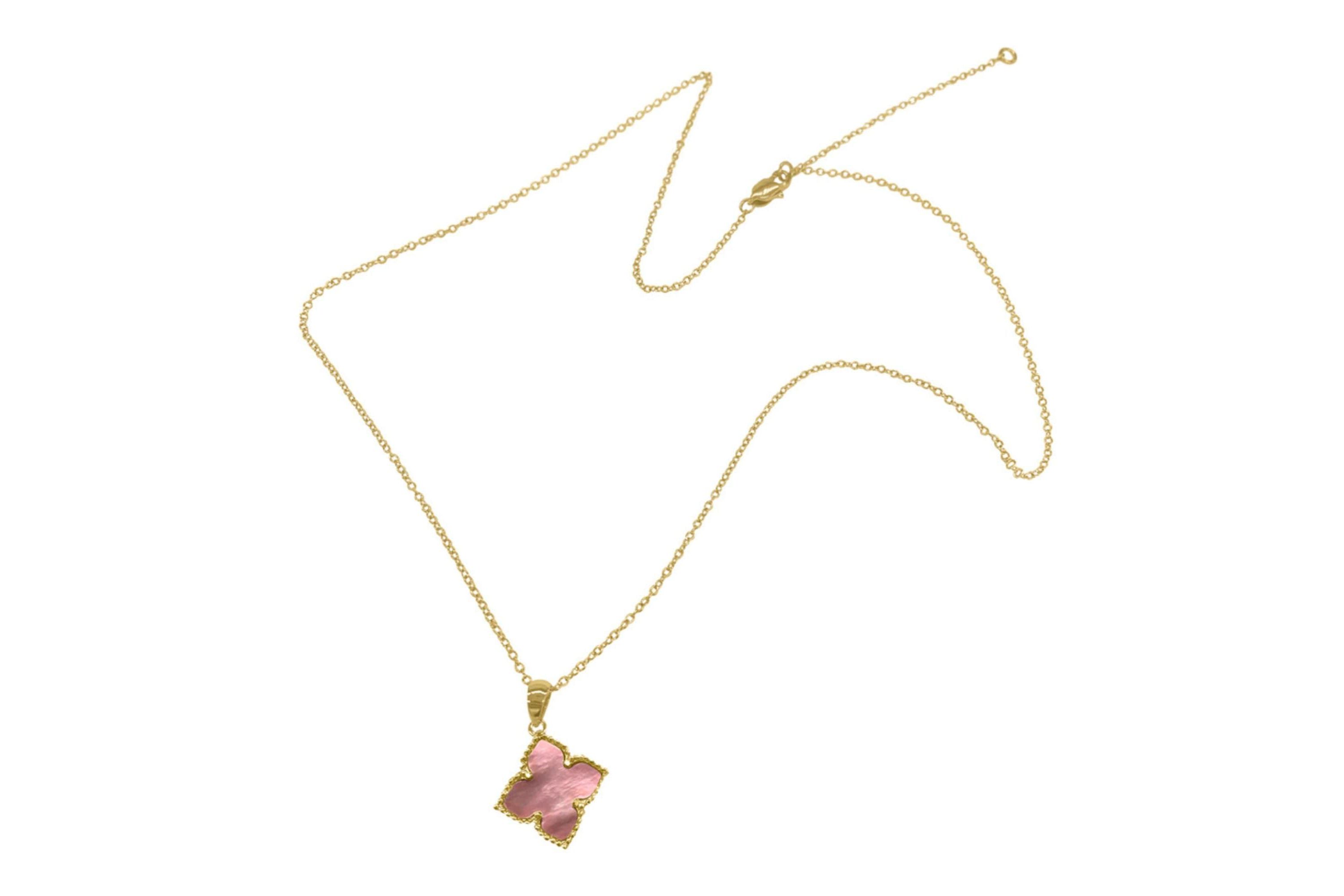 14k Gold Plated Pink Flower Mother of Pearl Necklace