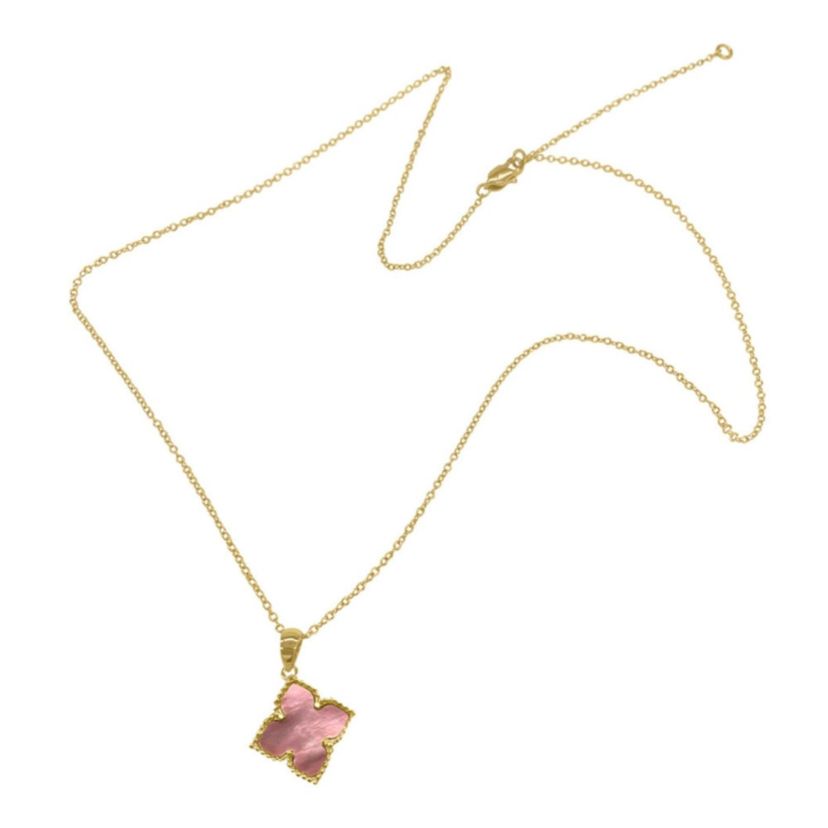 14k Gold Plated Pink Flower Mother of Pearl Necklace