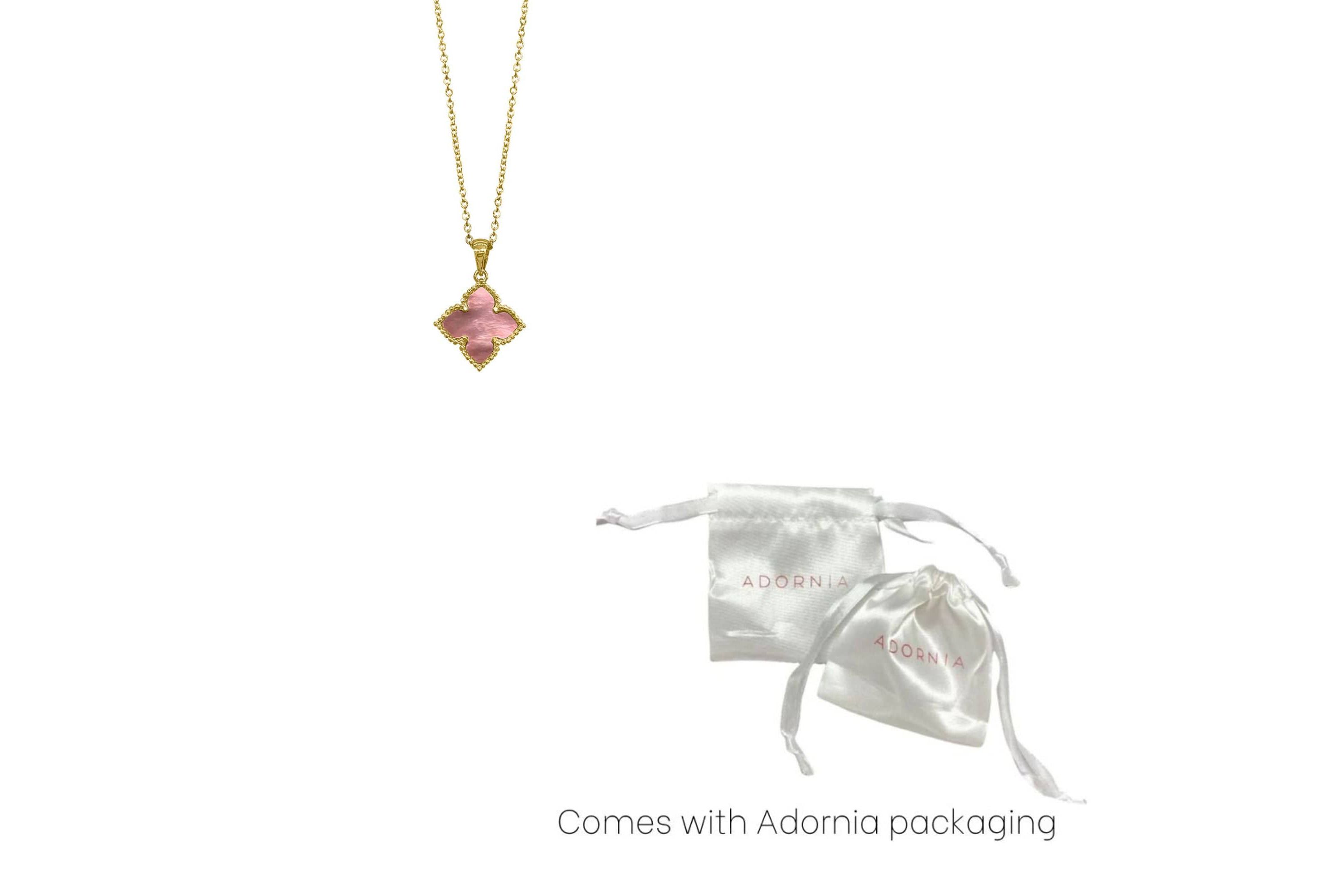 14k Gold Plated Pink Flower Mother of Pearl Necklace