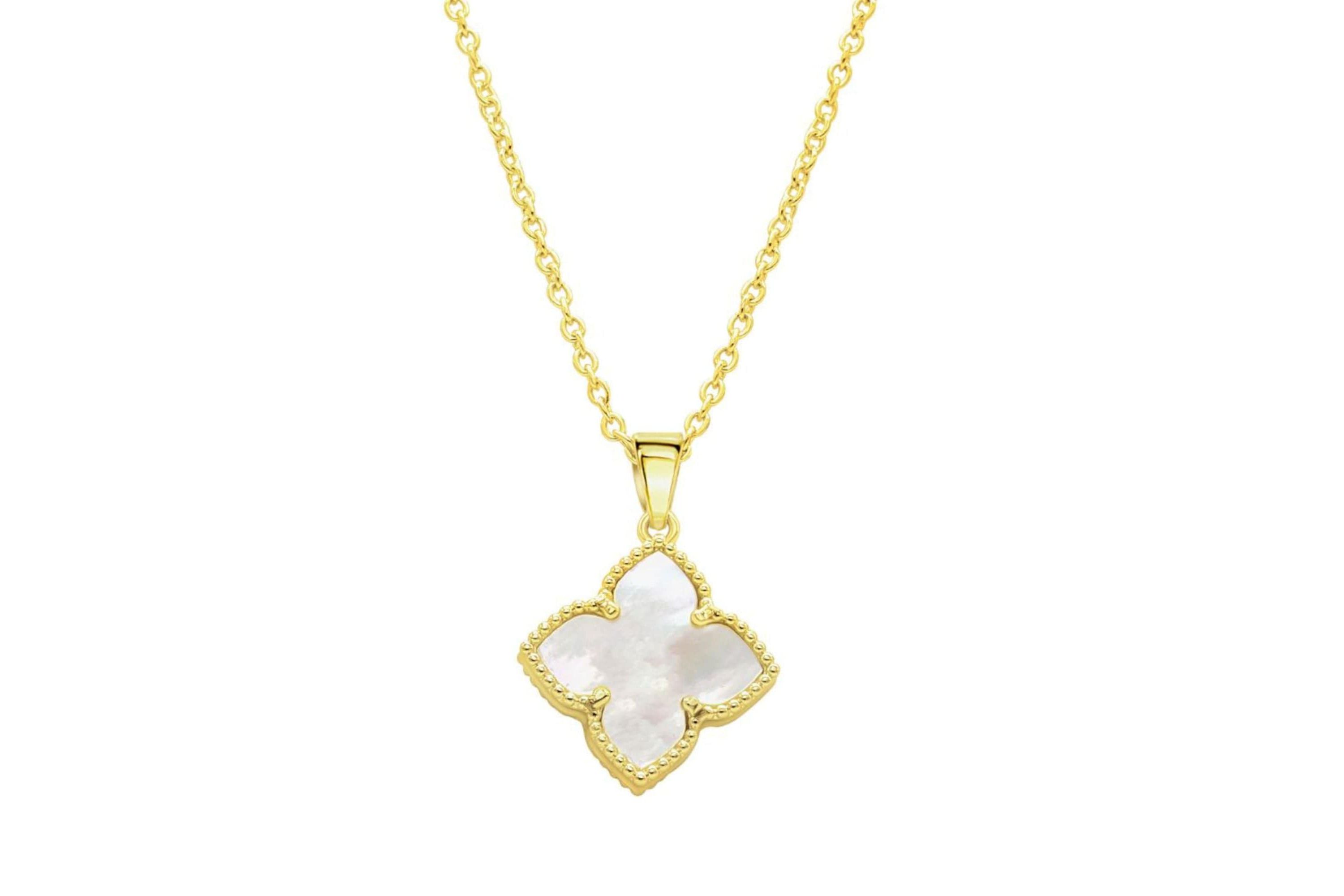14k Gold Plated Flower White Mother of Pearl Necklace