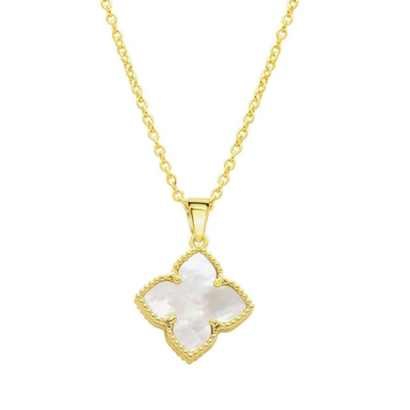 14k Gold Plated Flower White Mother of Pearl Necklace