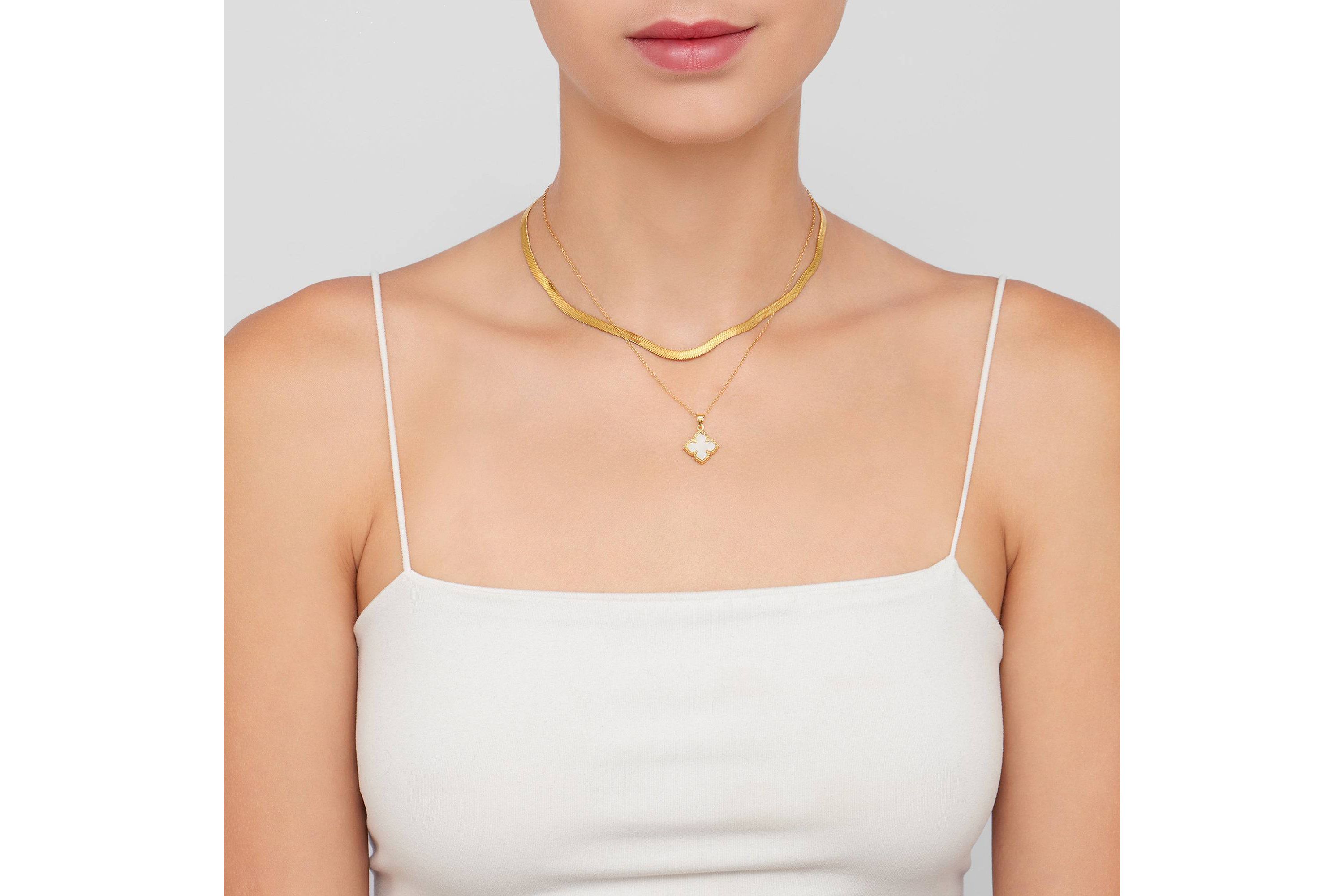 14k Gold Plated Flower White Mother of Pearl Necklace