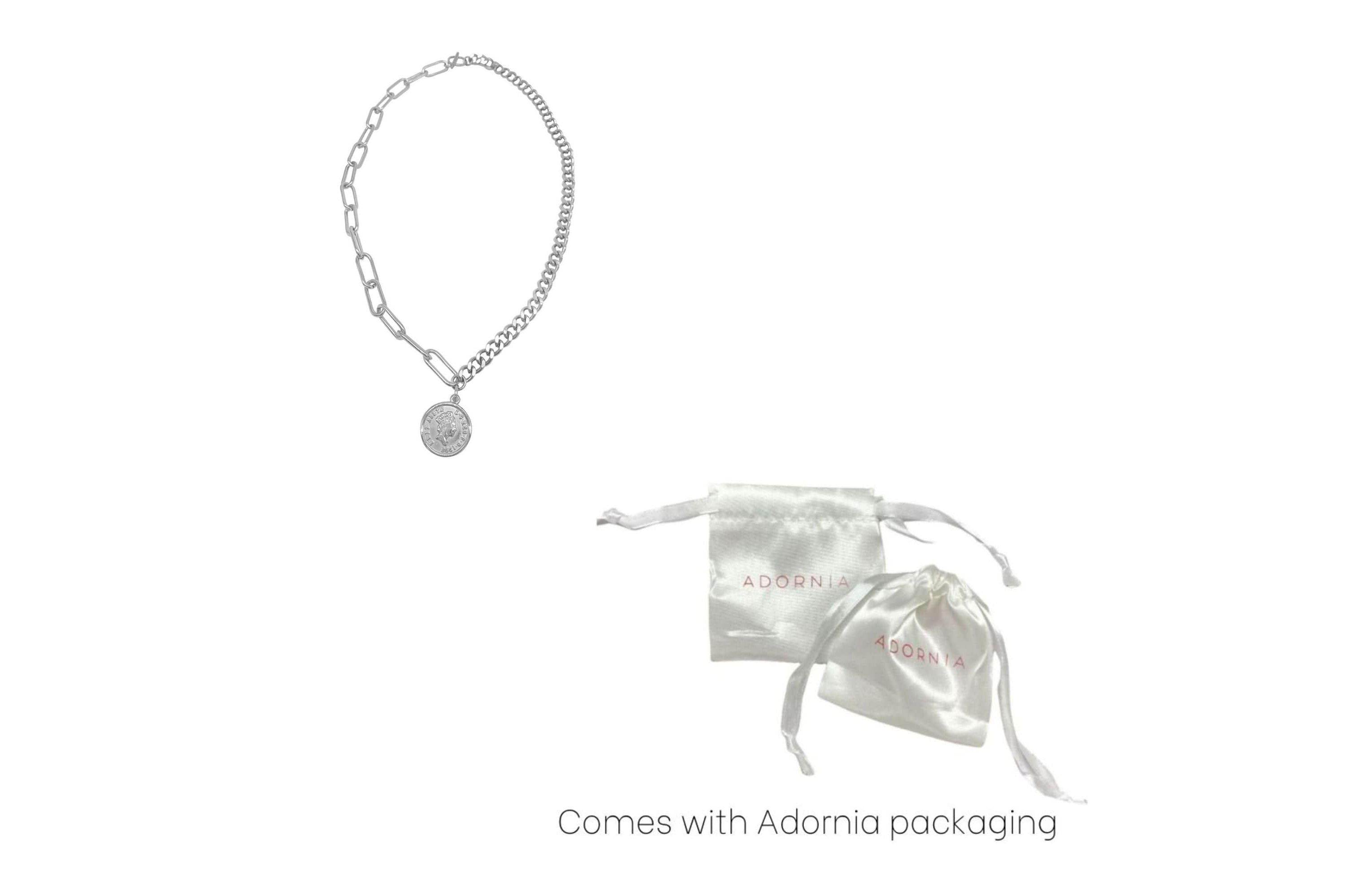 Tarnish Resistant Rhodium Plated Coin Mixed Chain Necklace