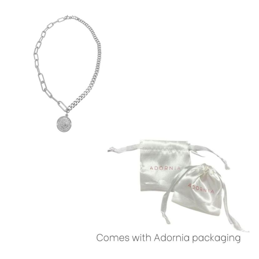 Tarnish Resistant Rhodium Plated Coin Mixed Chain Necklace