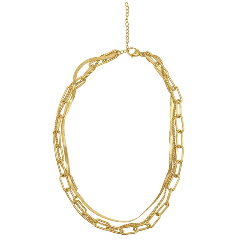 Tarnish Resistant 14k Gold Plated Set of Paper Clip, Snake Chain and Curb Chain Neckalce