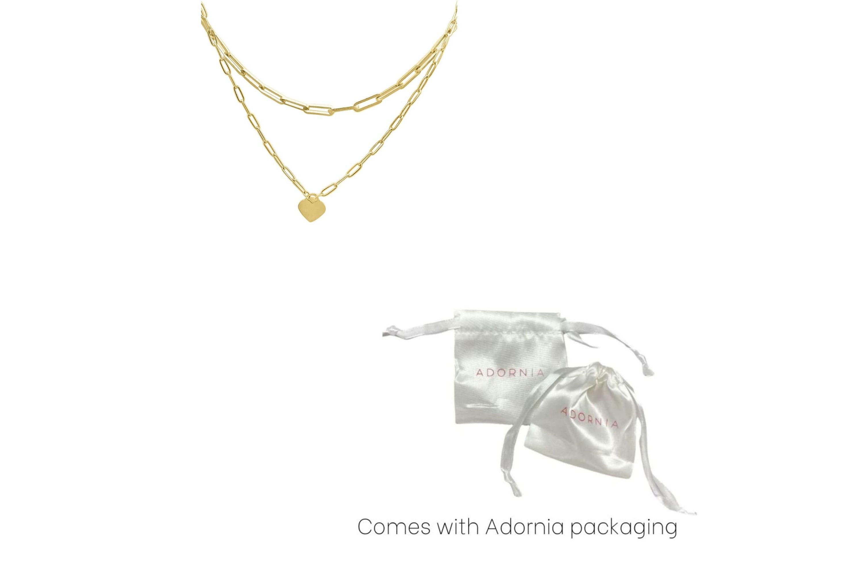 Tarnish Resistant 14k Gold Plated Layered Paper Clip Chain Heart Pendant Necklace