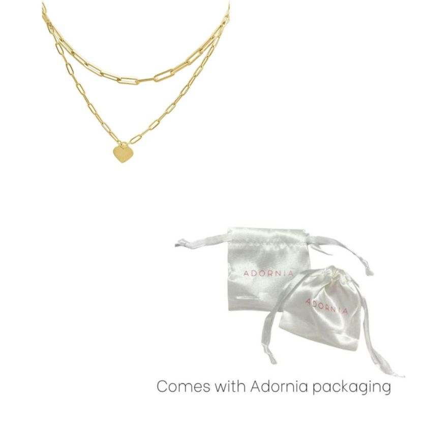Tarnish Resistant 14k Gold Plated Layered Paper Clip Chain Heart Pendant Necklace