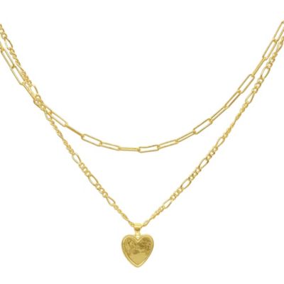 Adornia 14k Gold Plated Paper Clip and Figaro Heart Chain Set