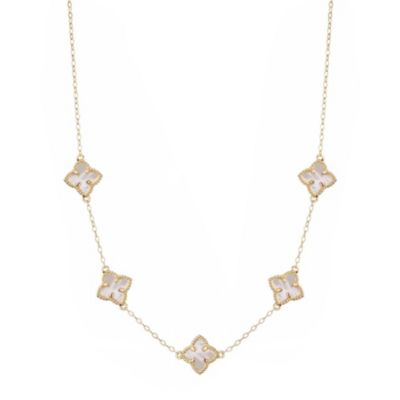 Adornia 14k Gold Plated White Mother of Pearl Floral Station Necklace