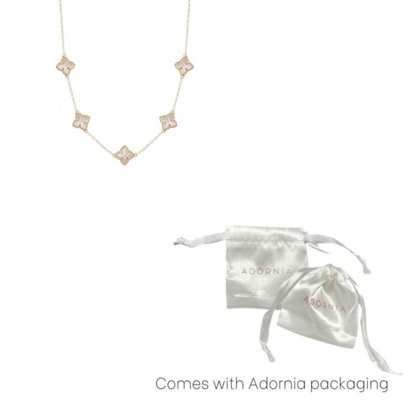 14k Gold Plated White Mother of Pearl Floral Station Necklace