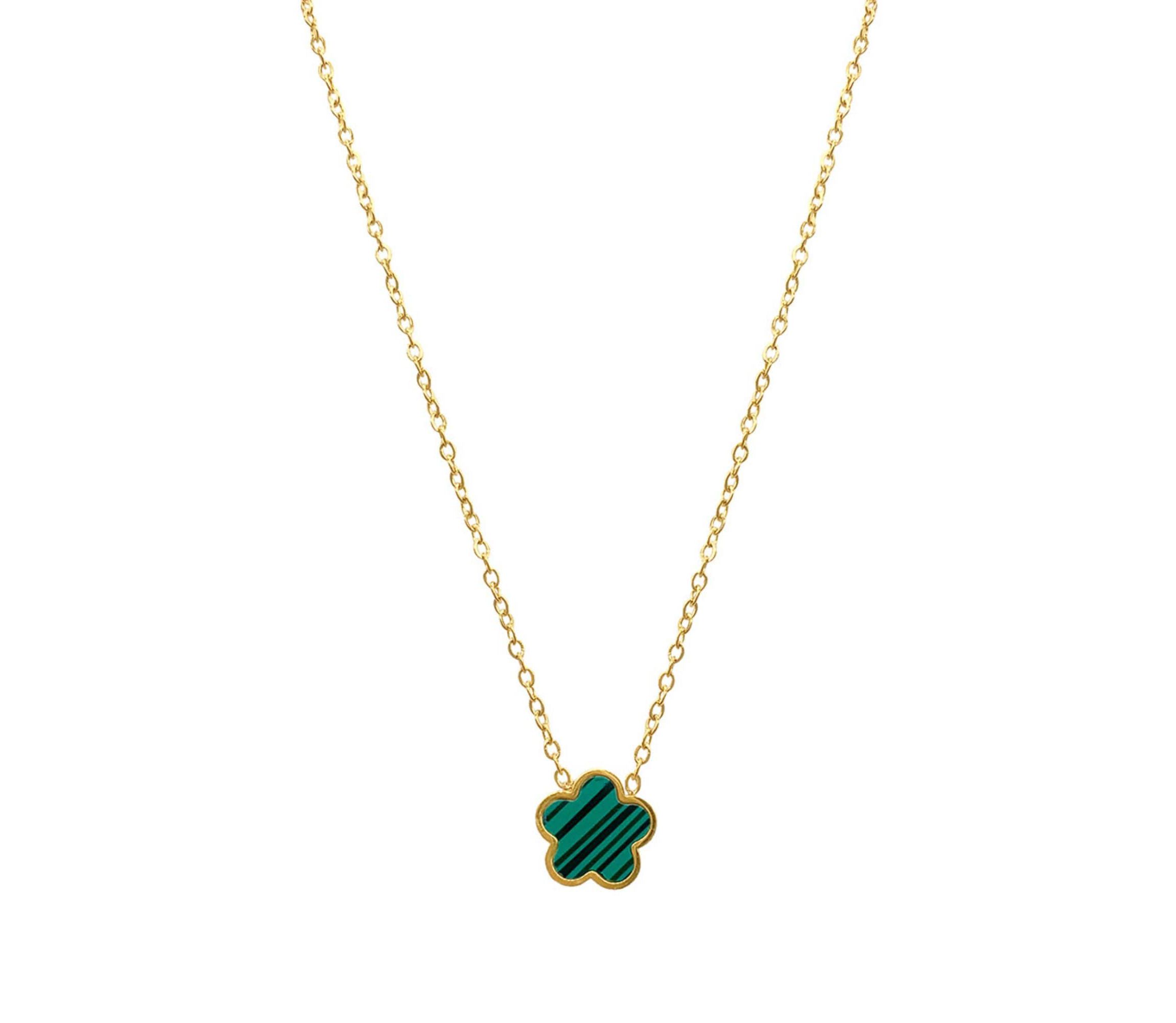 Tarnish Resistant 14k Gold Plated Green Clover Necklace
