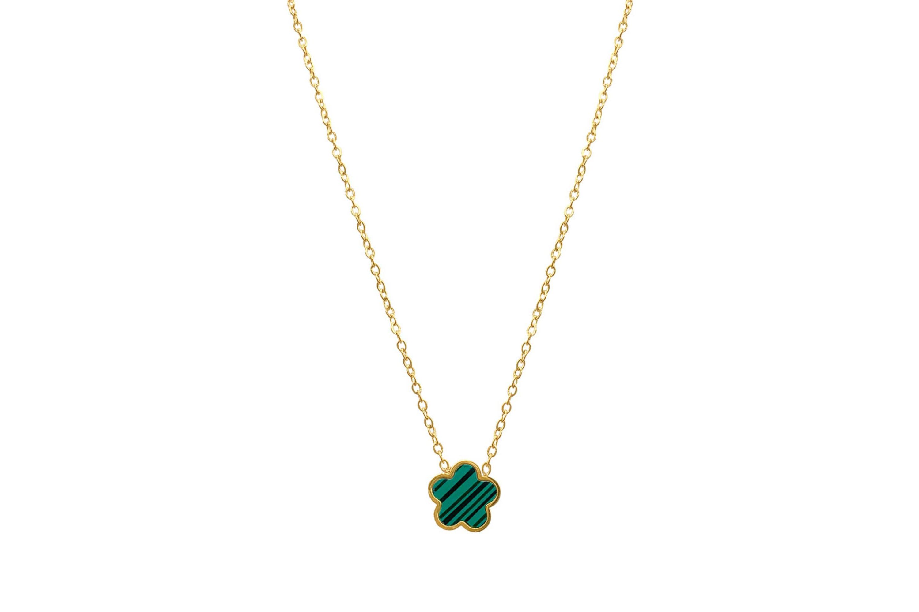 Tarnish Resistant 14k Gold Plated Green Clover Necklace