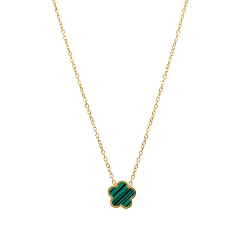 Tarnish Resistant 14k Gold Plated Green Clover Necklace