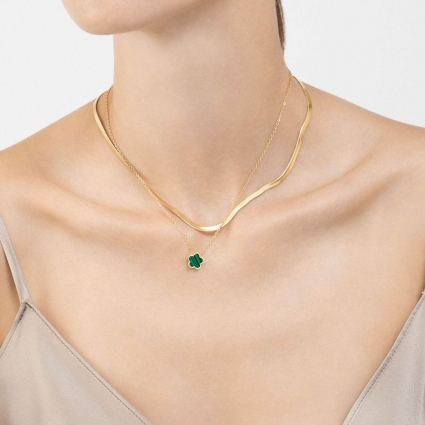 Tarnish Resistant 14k Gold Plated Green Clover Necklace
