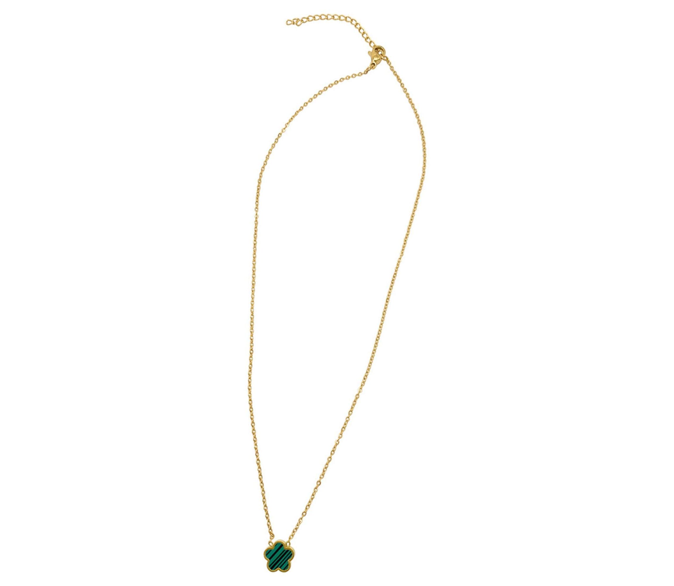Tarnish Resistant 14k Gold Plated Green Clover Necklace