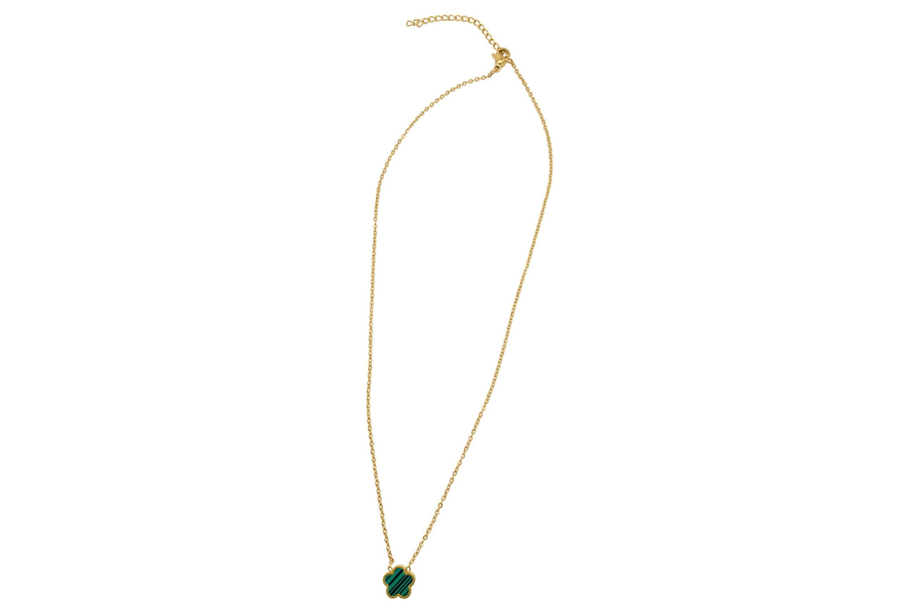 Tarnish Resistant 14k Gold Plated Green Clover Necklace