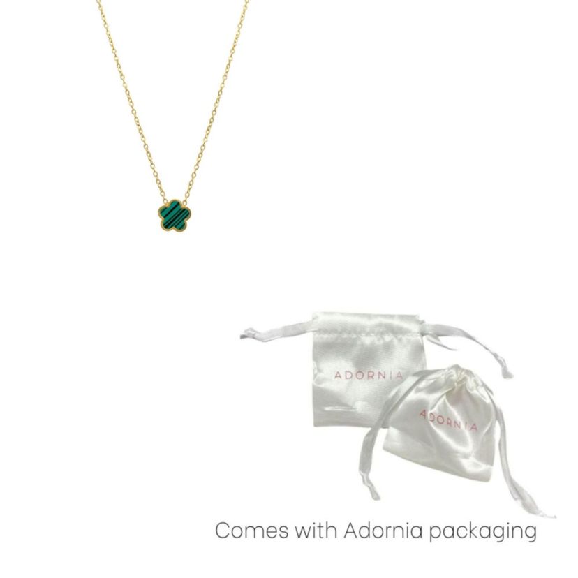 Tarnish Resistant 14k Gold Plated Green Clover Necklace