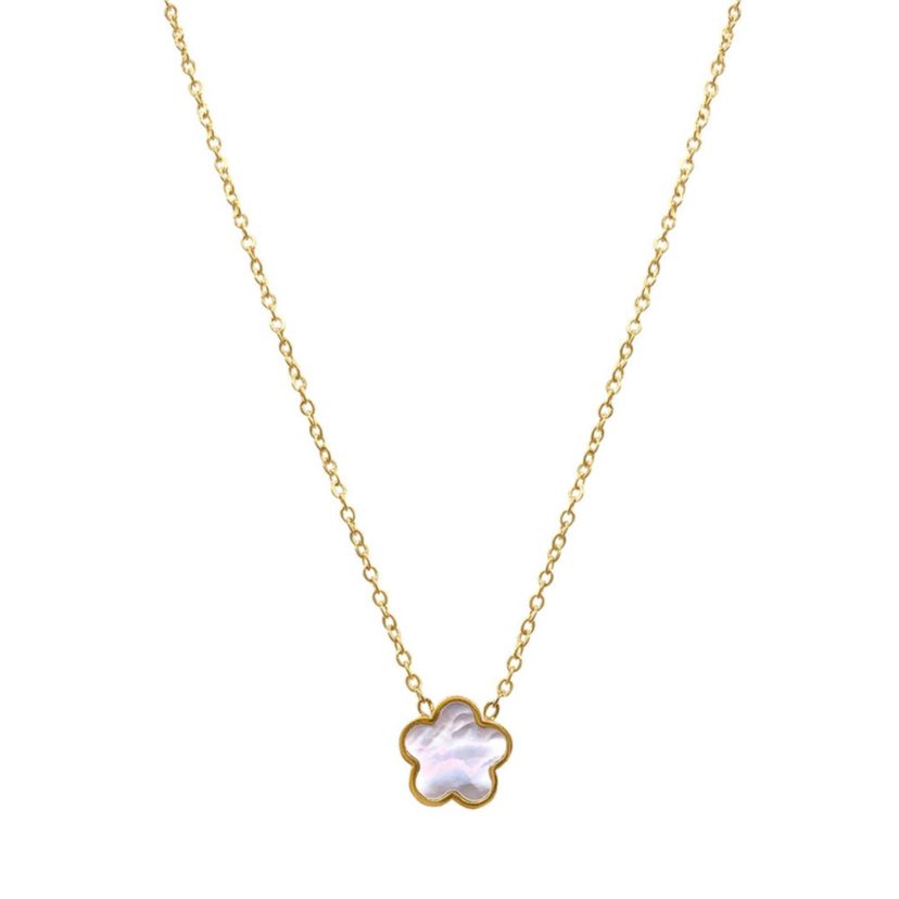 14k Gold Plated White Mother of Pearl Clover Necklace