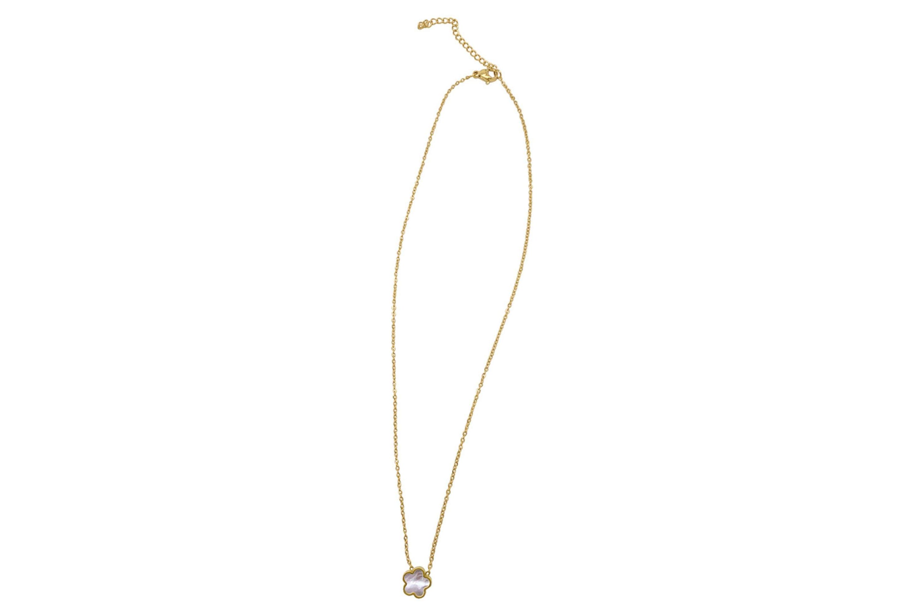 14k Gold Plated White Mother of Pearl Clover Necklace