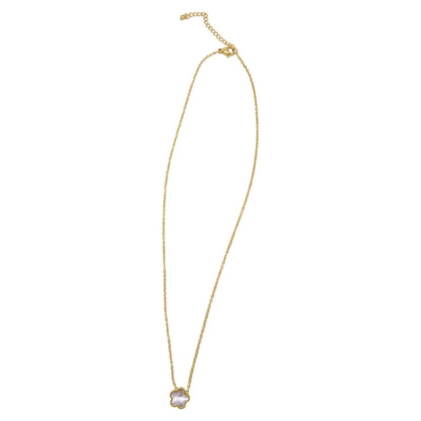 14k Gold Plated White Mother of Pearl Clover Necklace