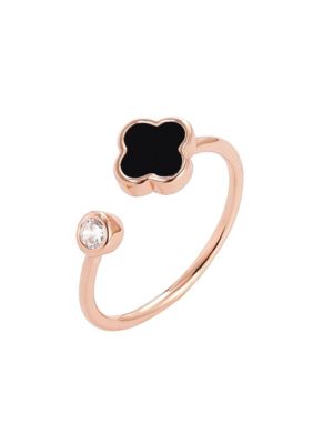 Adornia 14k Rose Gold Plated Adjustable Clover CZ Ring