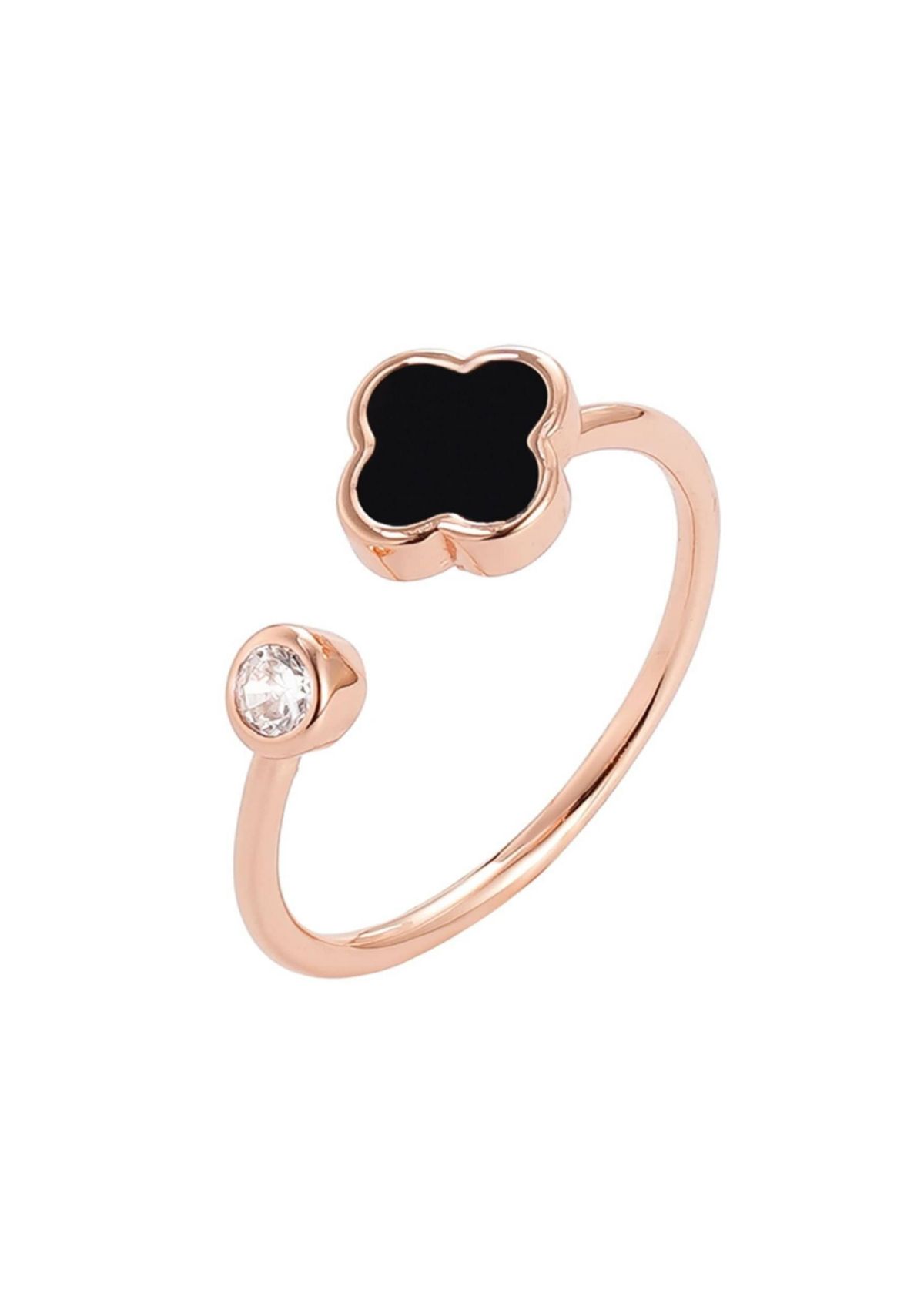 14k Rose Gold Plated Adjustable Clover CZ Ring