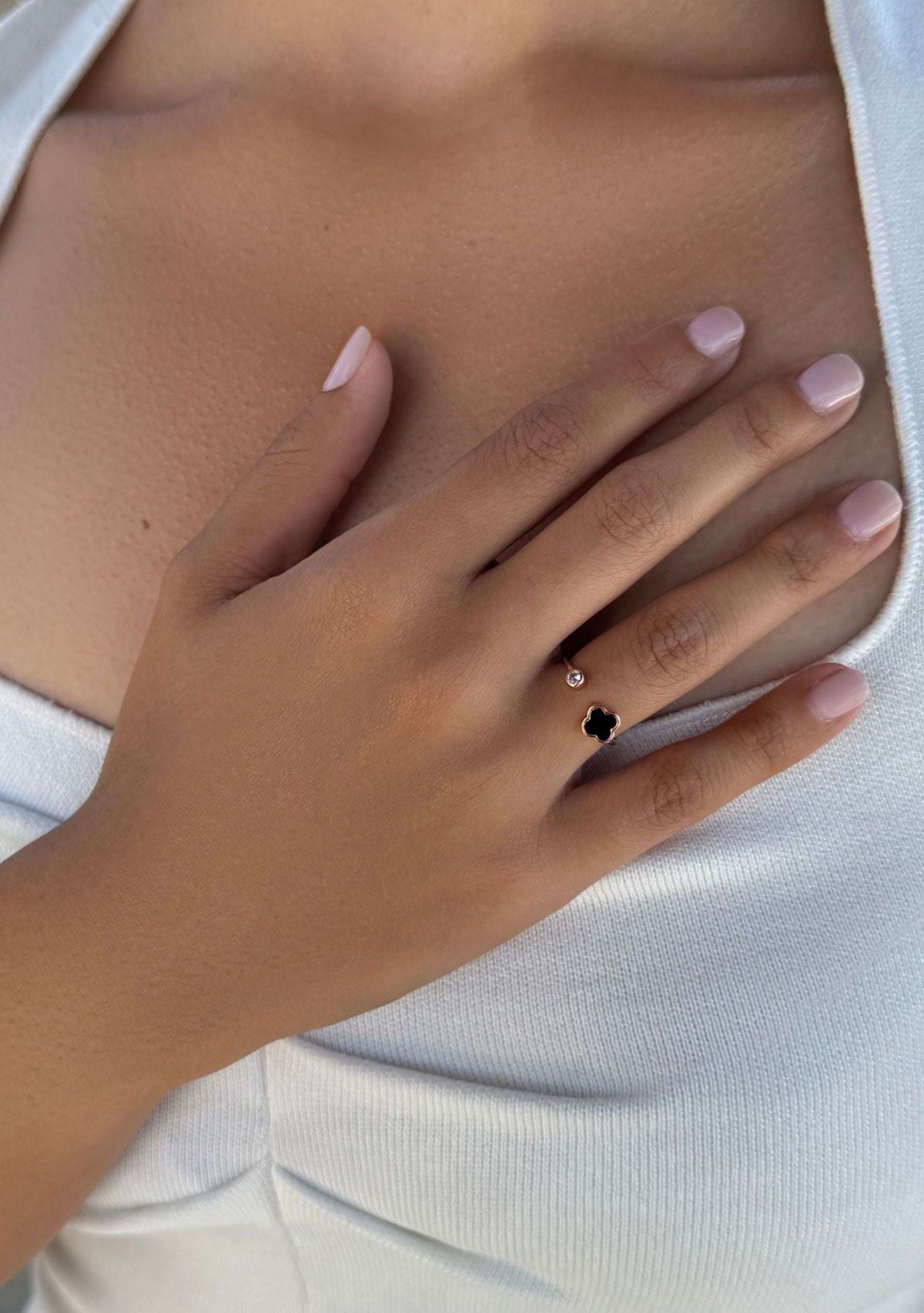 14k Rose Gold Plated Adjustable Clover CZ Ring