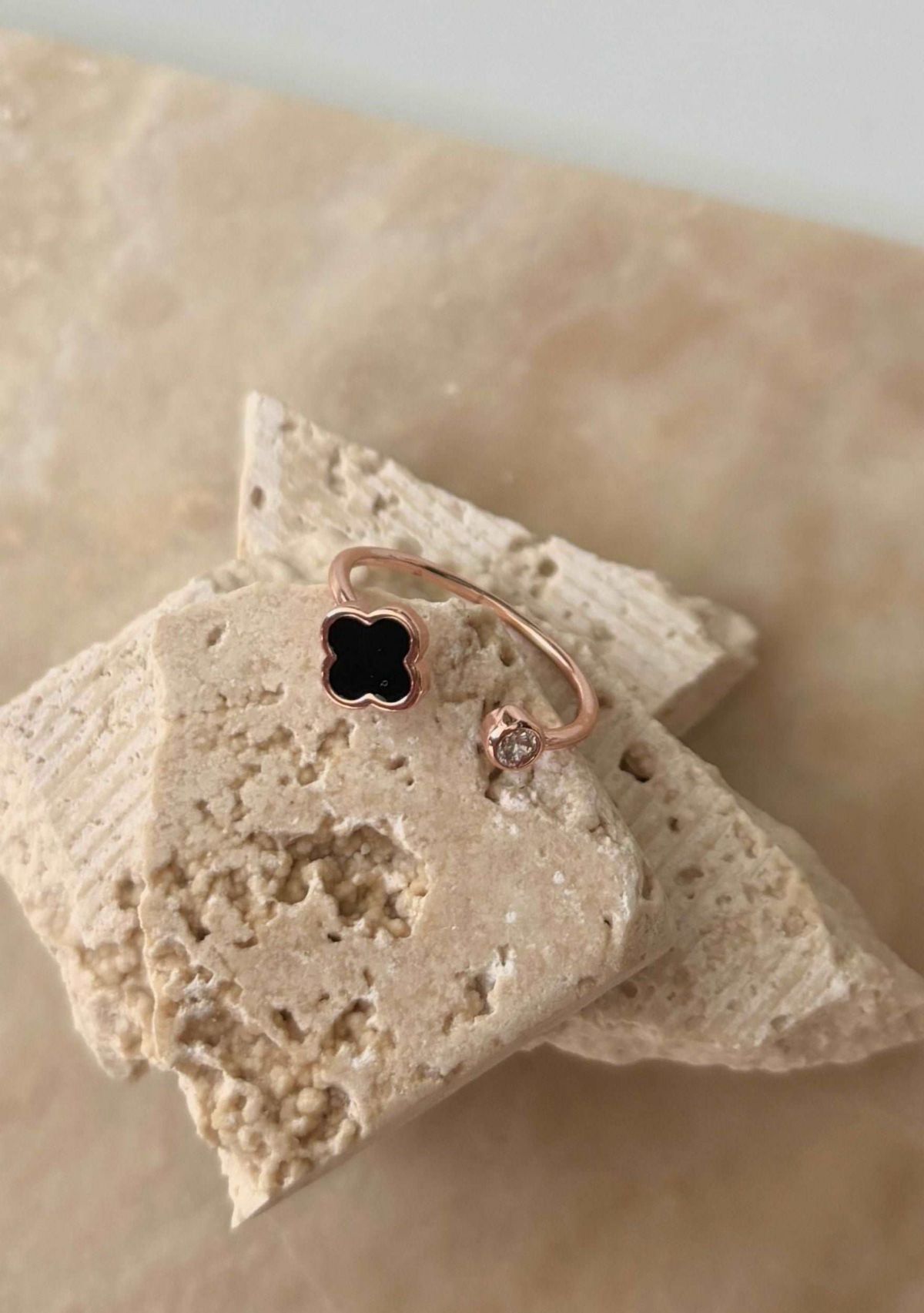14k Rose Gold Plated Adjustable Clover CZ Ring