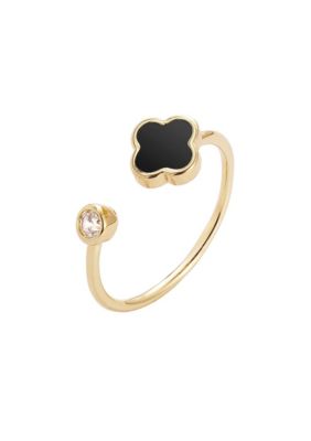 Adornia 14k Gold Plated Adjustable Clover CZ Ring