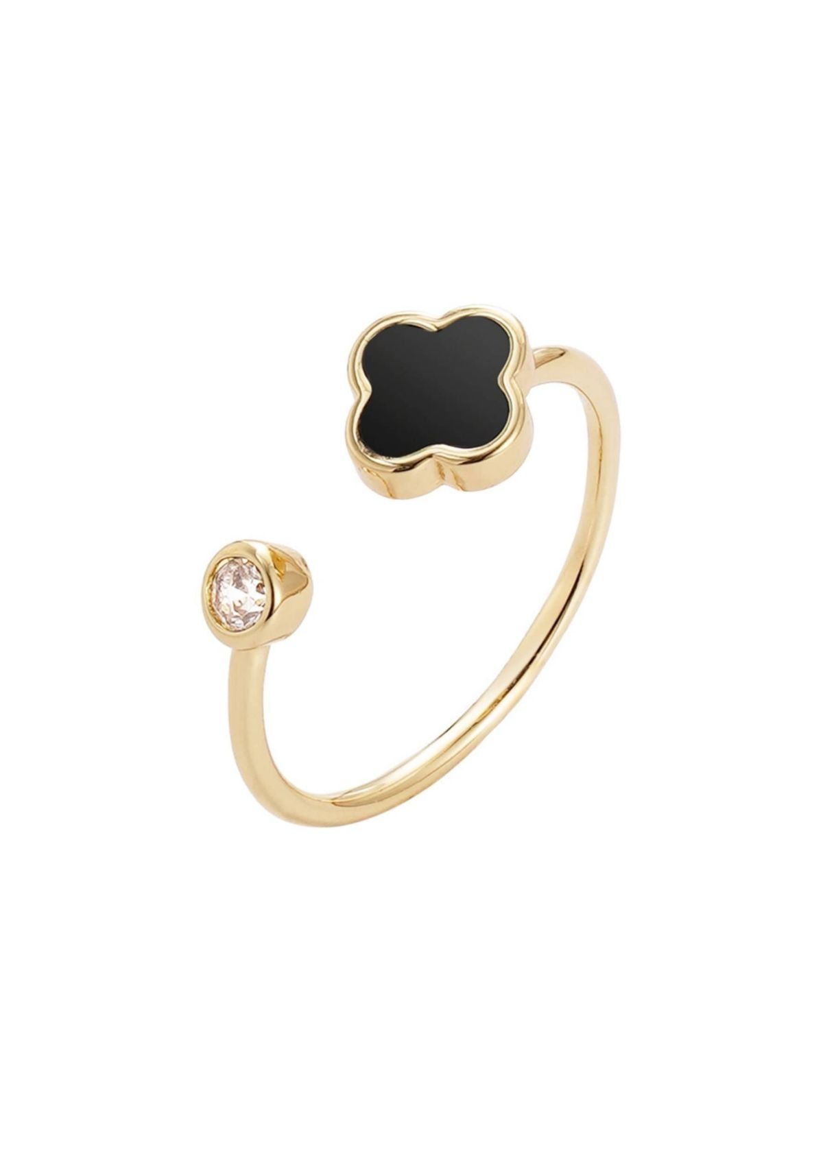 14k Gold Plated Adjustable Clover CZ Ring