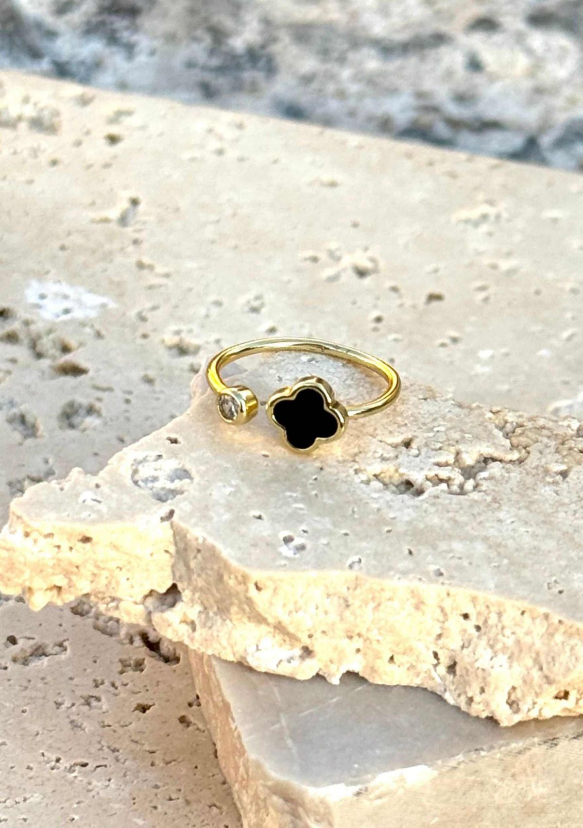 14k Gold Plated Adjustable Clover CZ Ring