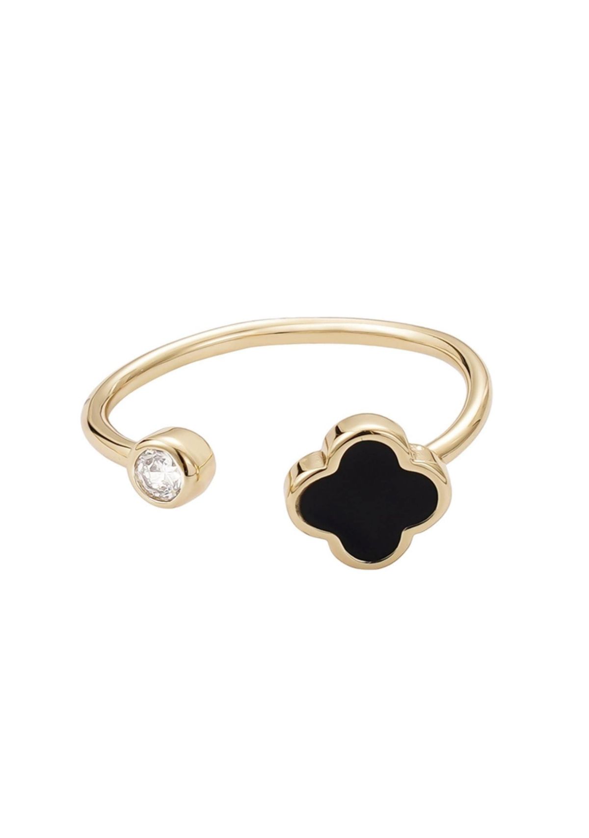 14k Gold Plated Adjustable Clover CZ Ring