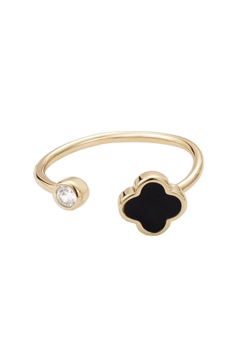 14k Gold Plated Adjustable Clover CZ Ring