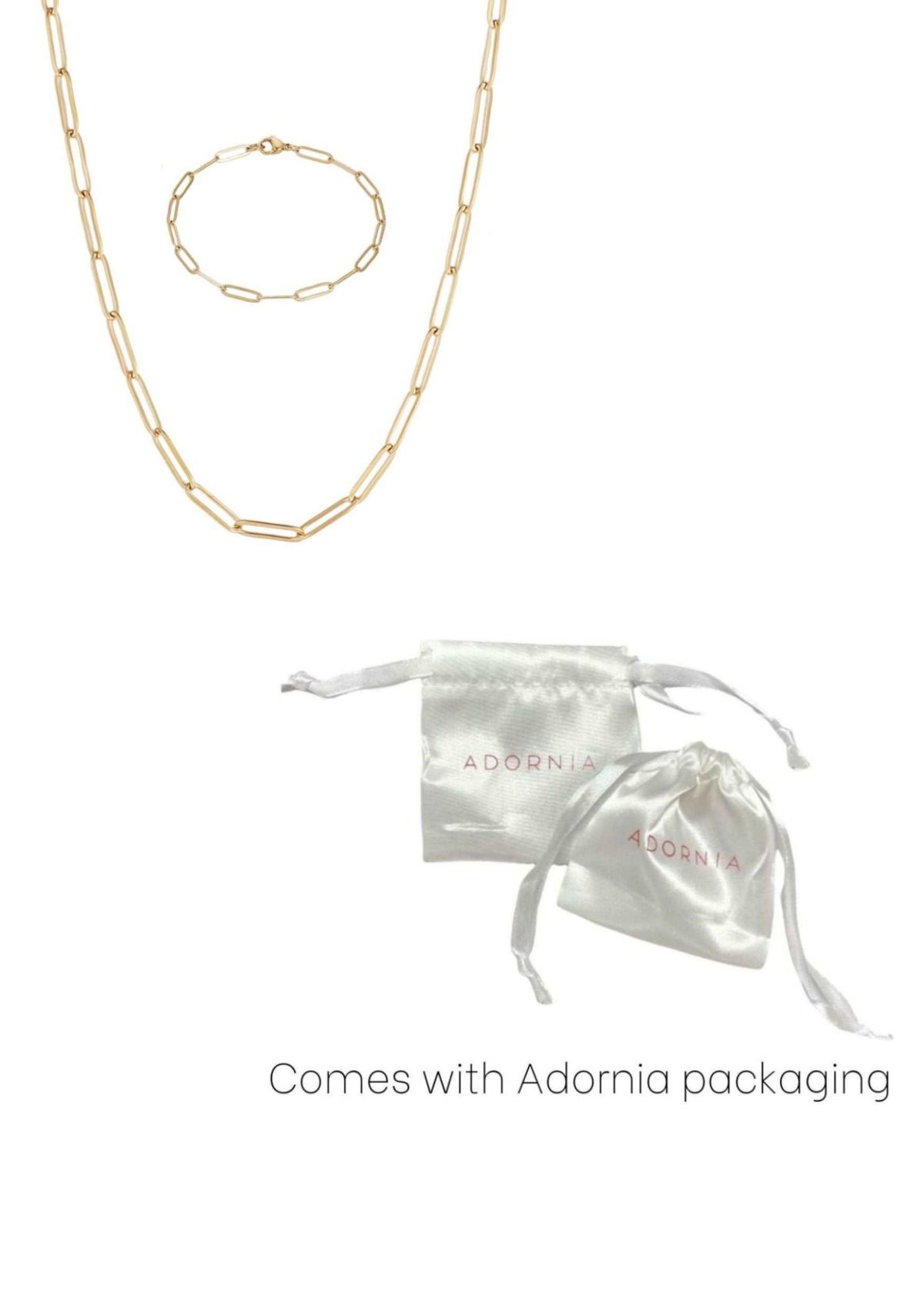 Tarnish Resistant 18k Gold Plated Paperclip Bracelet and Necklace Set