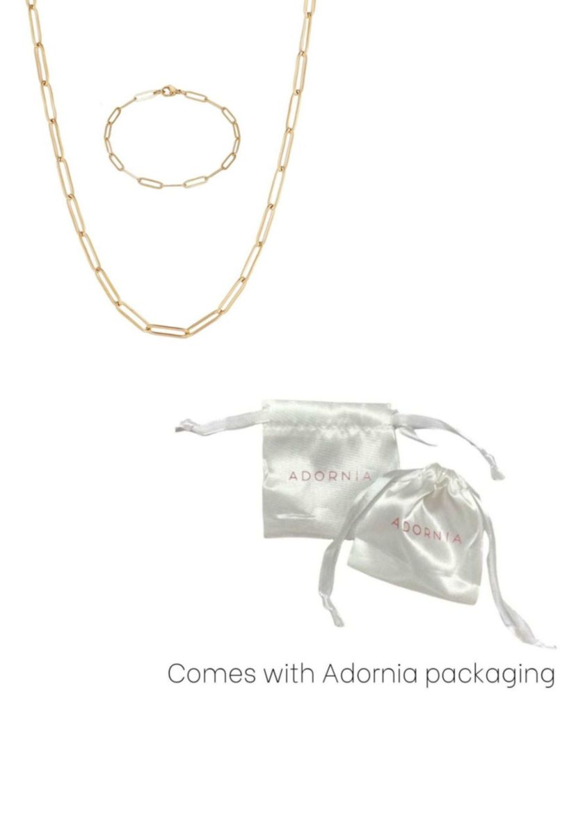 Tarnish Resistant 18k Gold Plated Paperclip Bracelet and Necklace Set