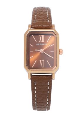 Adornia Women's Rose Gold Lisbon Watch with Brown Leather Band and Black Face