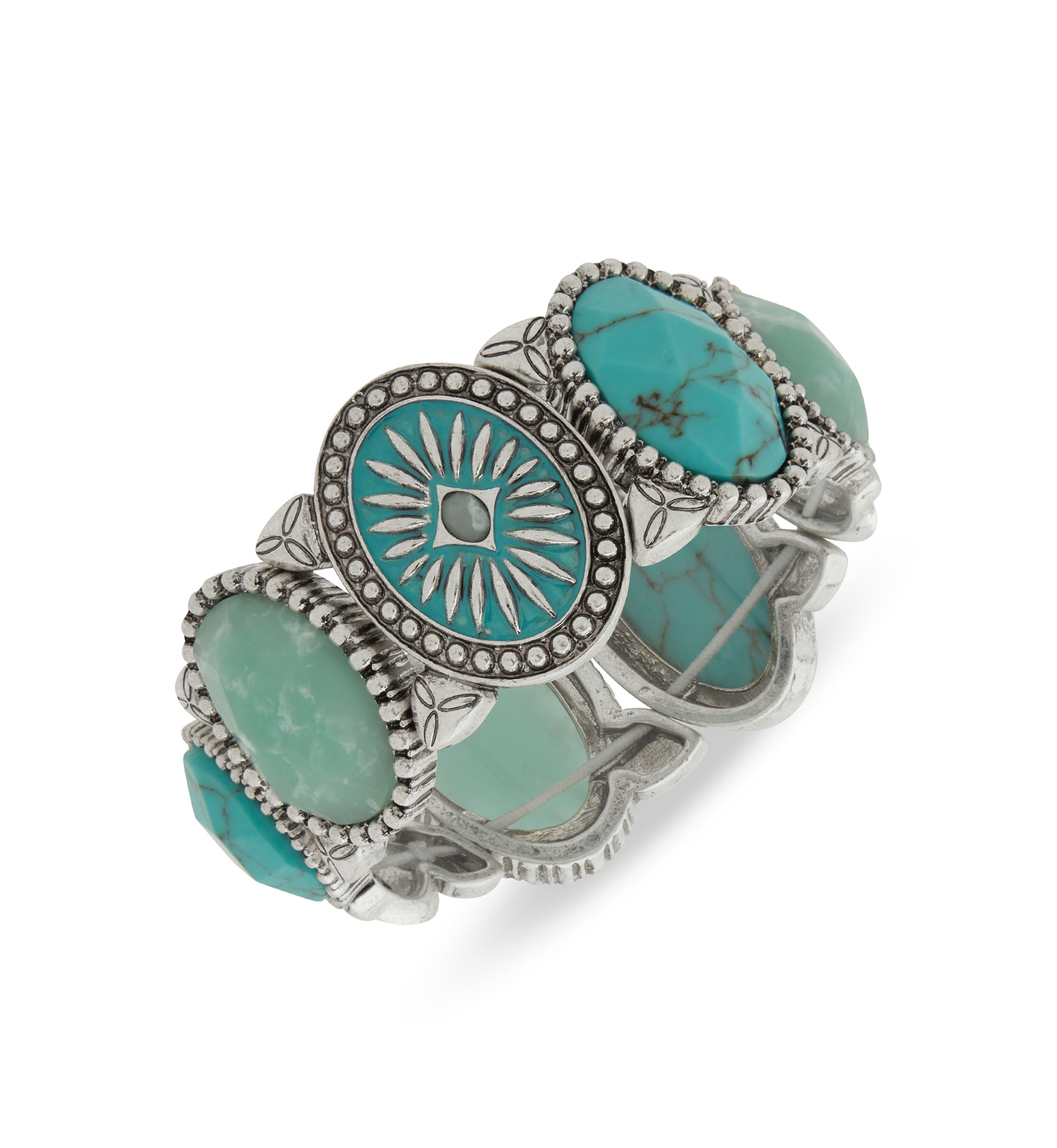 Two Tone Turquoise Tone Bead Flex Cuff Bracelet