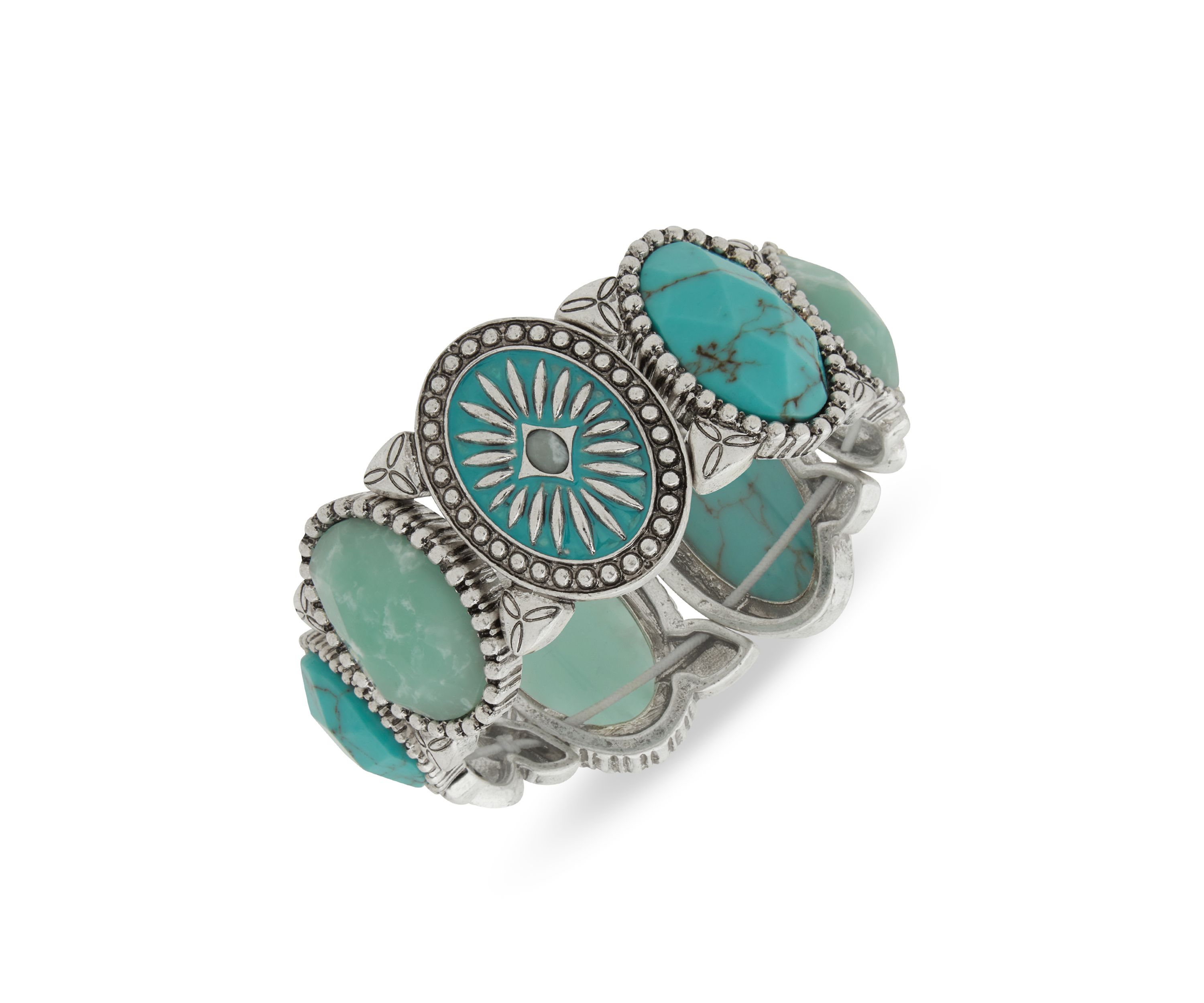 Two Tone Turquoise Tone Bead Flex Cuff Bracelet