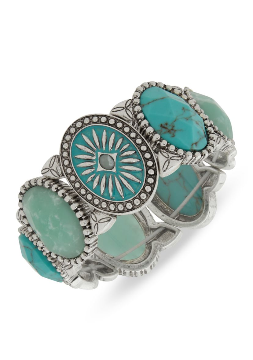 Two Tone Turquoise Tone Bead Flex Cuff Bracelet