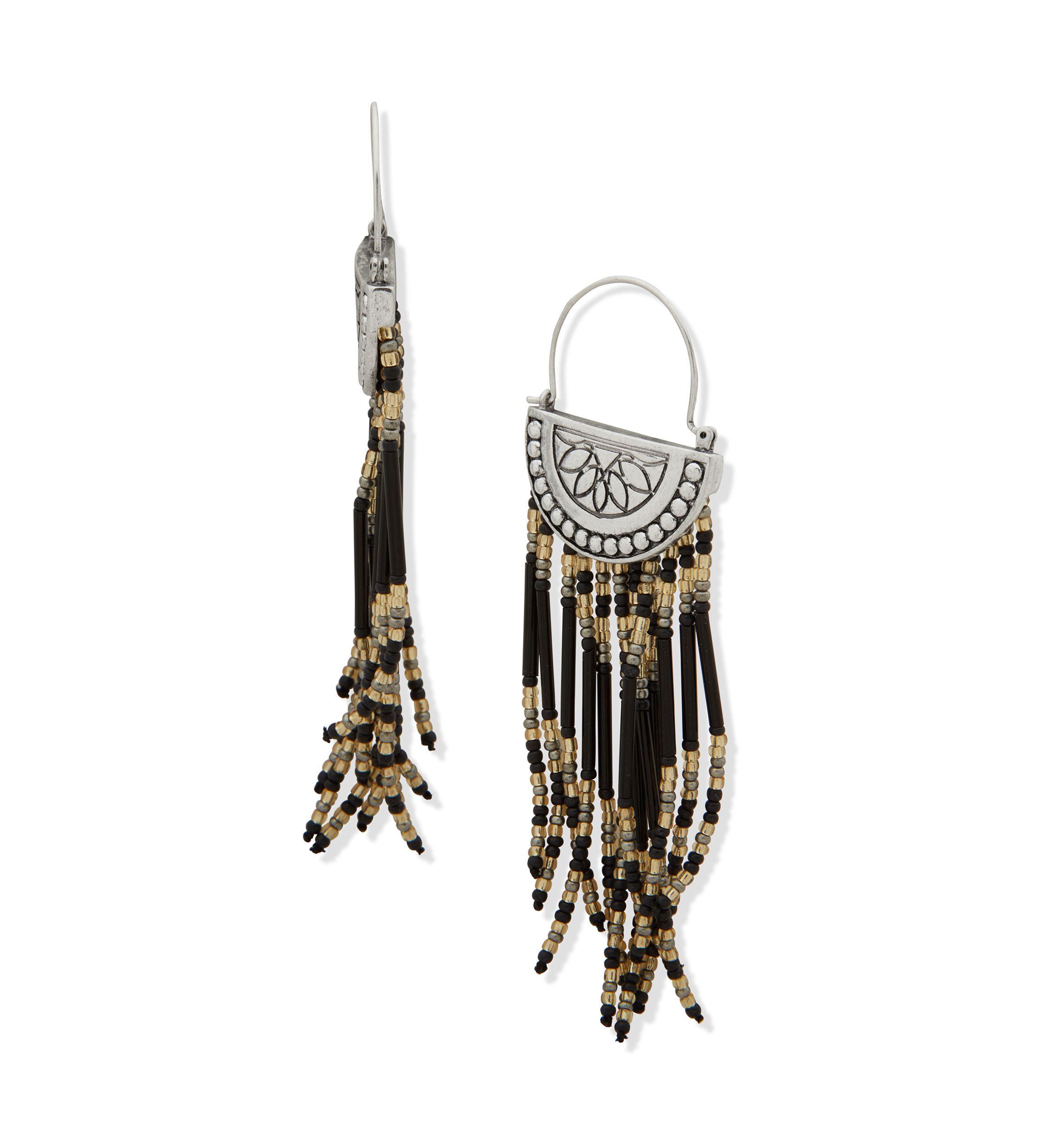 Beaded Fringe Hoop Earrings