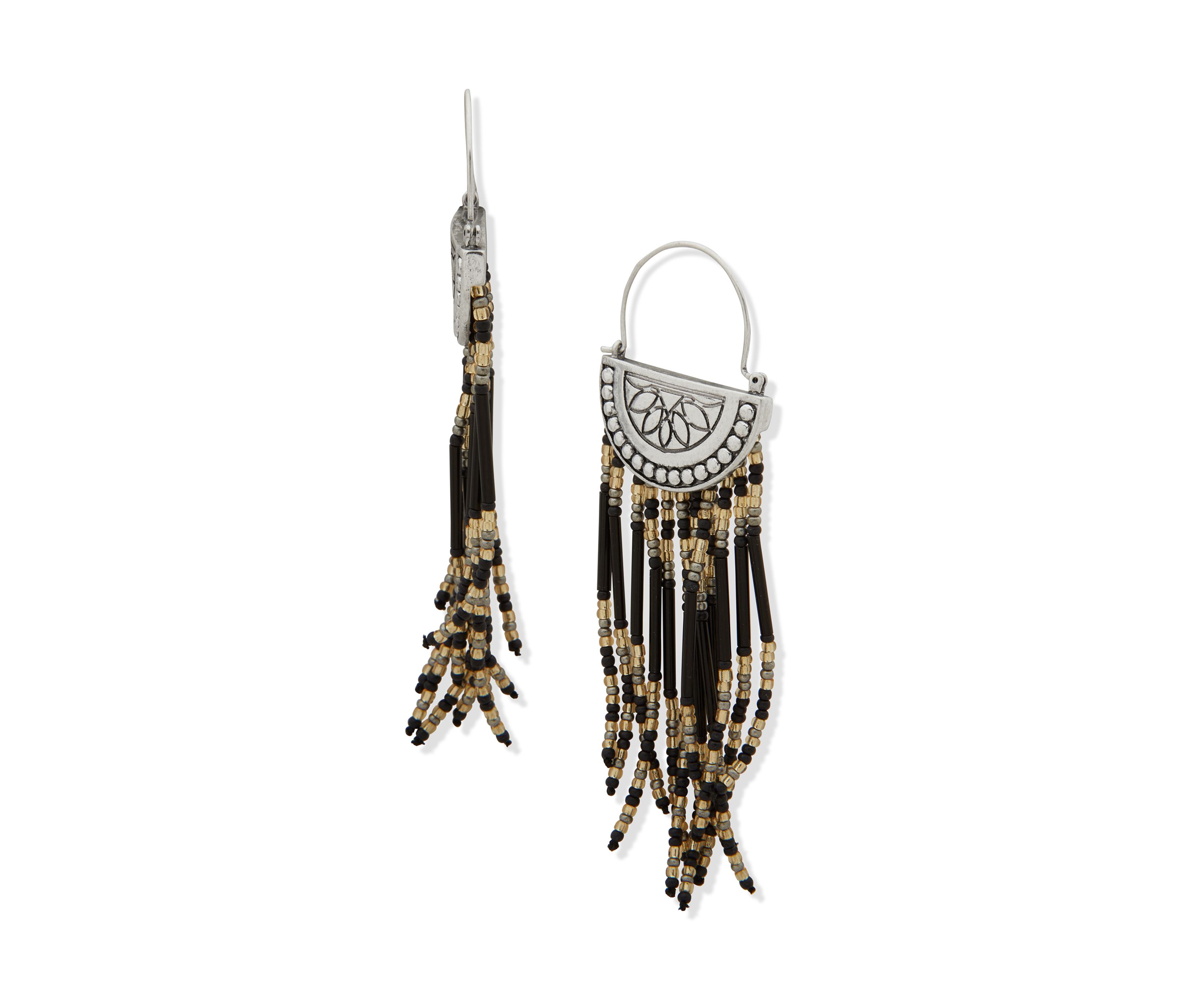 Beaded Fringe Hoop Earrings