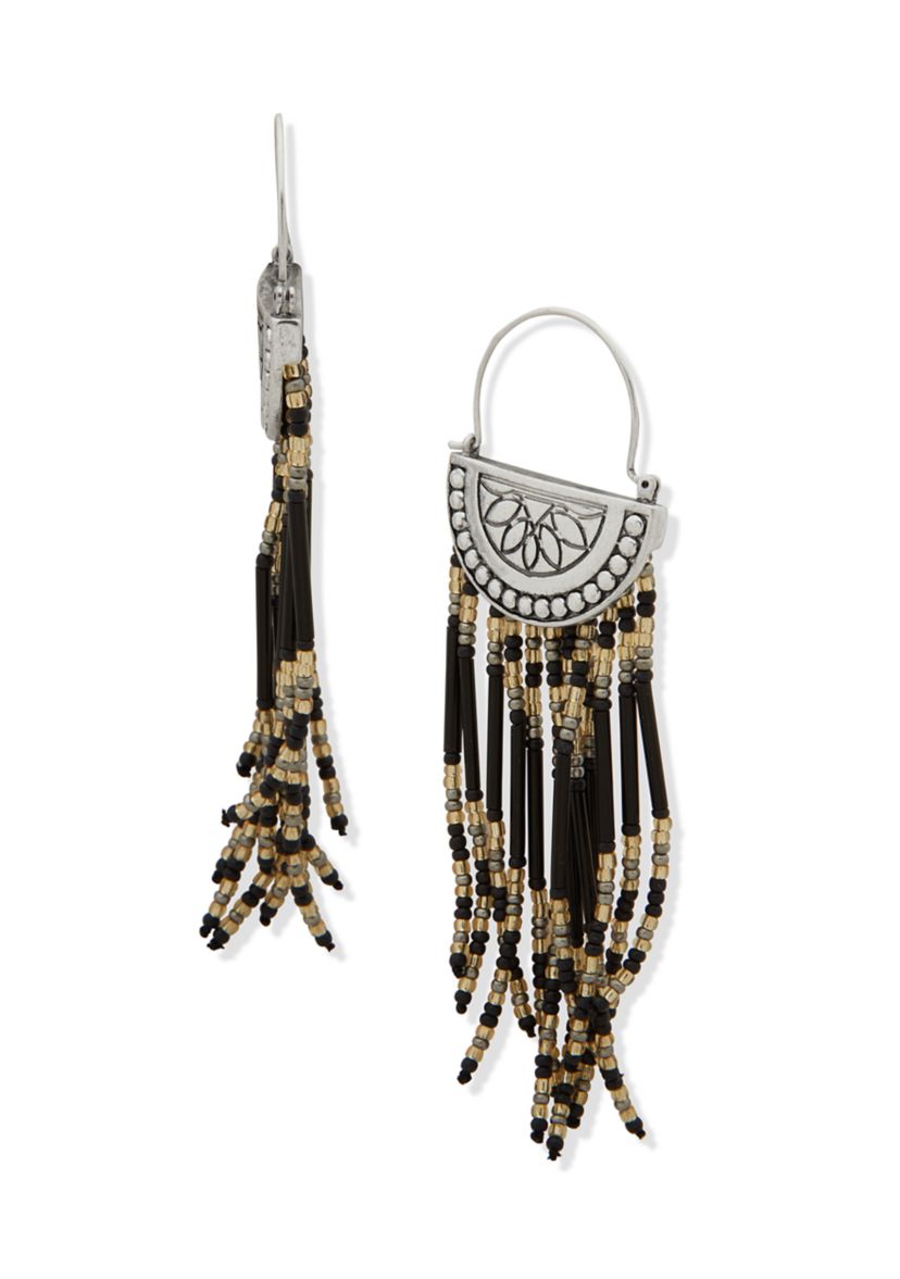 Beaded Fringe Hoop Earrings