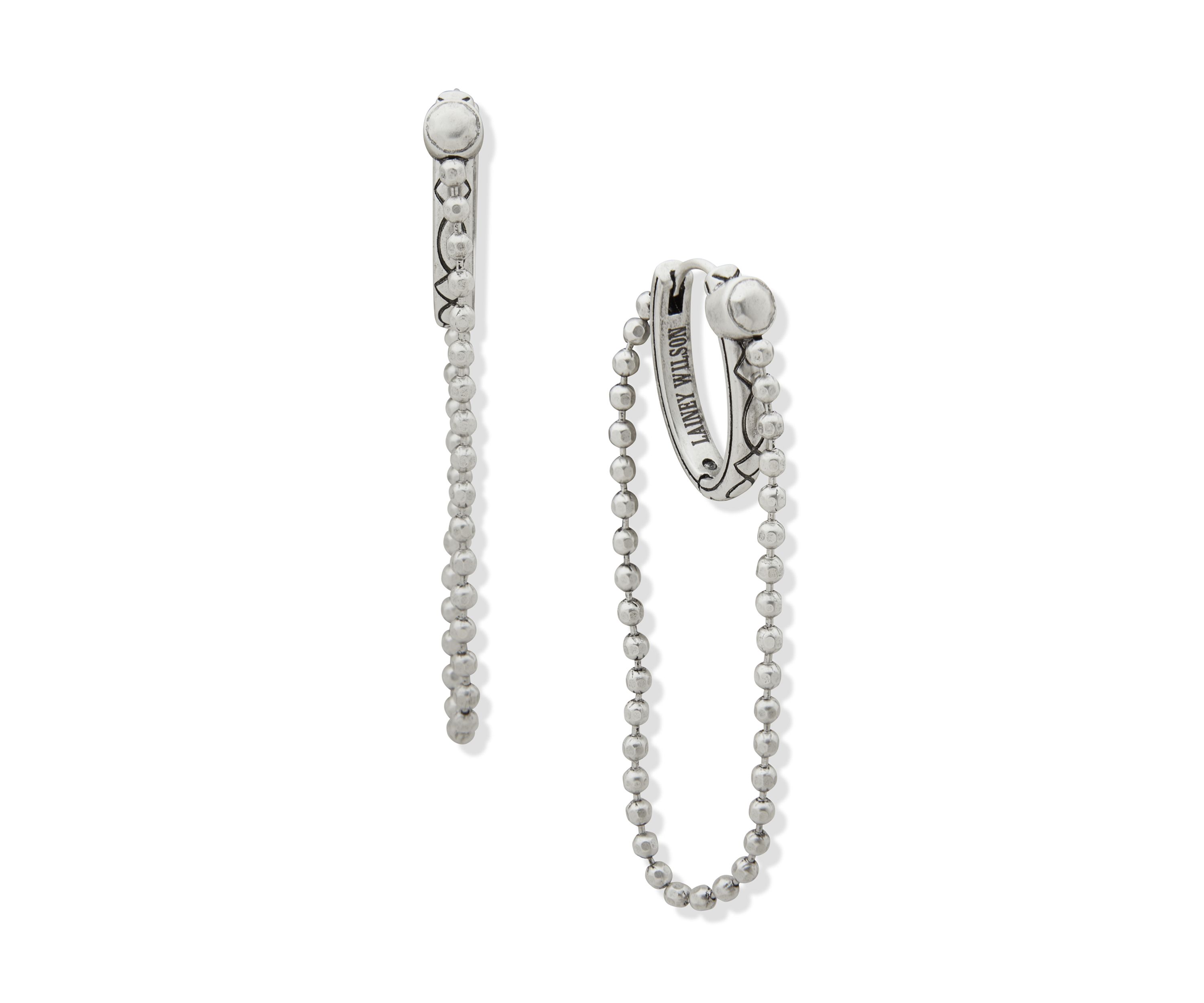 Silver Tone Hoop With Chain Earrings